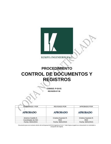 Pdf Procedimiento Control De Documentos Y Registros Requeridos Por