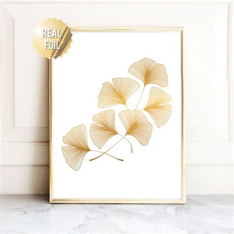 Ginko Leaf Drawing GOLD PRINT Ginkgo Biloba Leaves Wall Art Etsy