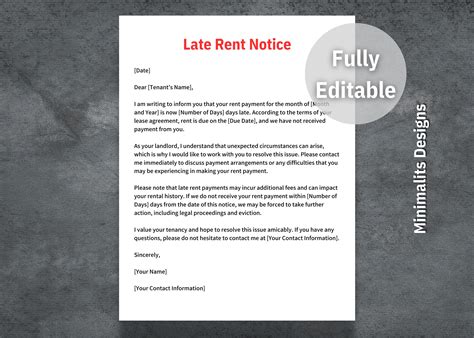 Late Rent Notice, Late Rent Letter, Late Payment Warning, Rent Payment