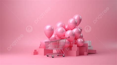 Pink Balloons And Pink Boxes With Pink Backgrounds 3d Online Shopping