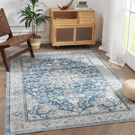 Amazon Jinchan Area Rug X Floral Rug Distressed Blue Thin Rug