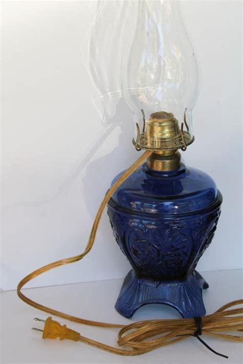 Vintage Cobalt Blue Glass Kerosene Lamp Reproduction Hurricane Shade