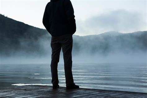 Free Images Man Sea Water Horizon Silhouette Winter Fog