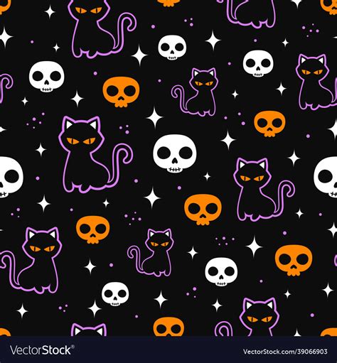 Halloween Seamless Pattern With Black Cat Vector Image