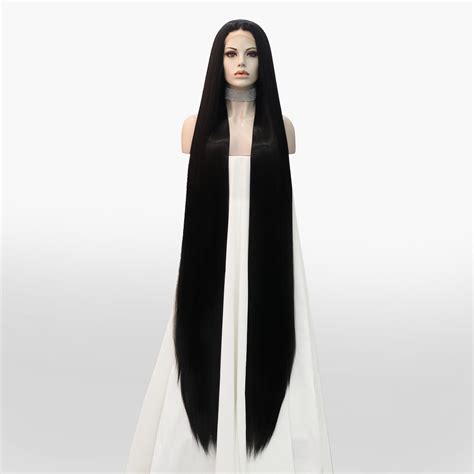 Super Long Black Silky Straight Synthetic Lace Front Wig Imstylewigs