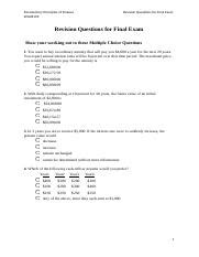 Revision Questions For Finance Final Exam Docx Introductory