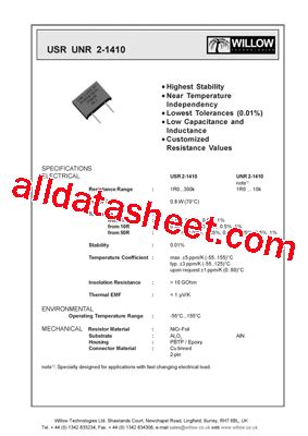 Unr Datasheet Pdf Willow Technologies Ltd