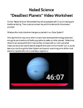 Naked Science Deadliest Planets Video Worksheet By Mrs Glitterski