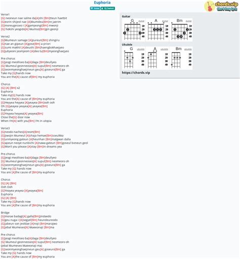 Chord Euphoria Tab Song Lyric Sheet Guitar Ukulele Chordsvip