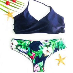 Black L Sexy Halter Floral Print Criss Cross Women S Bikini Set