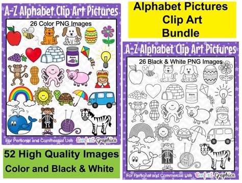 Alphabet Bundle A-Z Phonics Picture Clip Art 52 High Quality Images ...