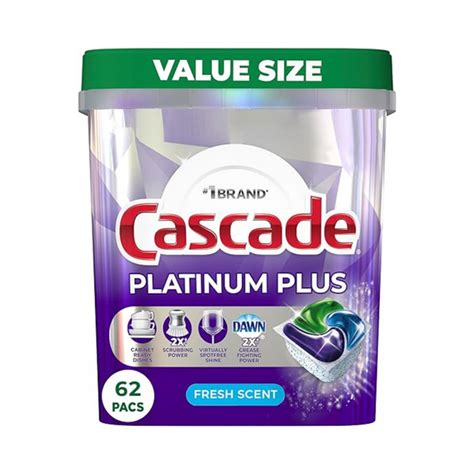 62 Count Cascade Platinum Plus ActionPacs Dishwasher Detergent Pods ...