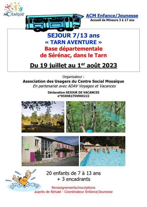 Séjour 7 13 ans Centre Social Mosaique