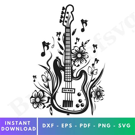 Floral Bass Guitar Svg Bass Guitar Svg Bass Guitar Clipart Flower Bass Guitar Svg Bass