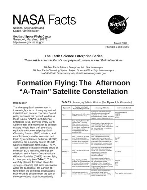 Pdf Formation Flying The Afternoon A Train” Satellite Constellation