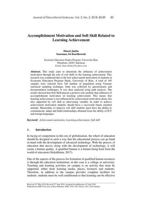 PDF Accomplishment Motivation And Soft Skill Related To Learning