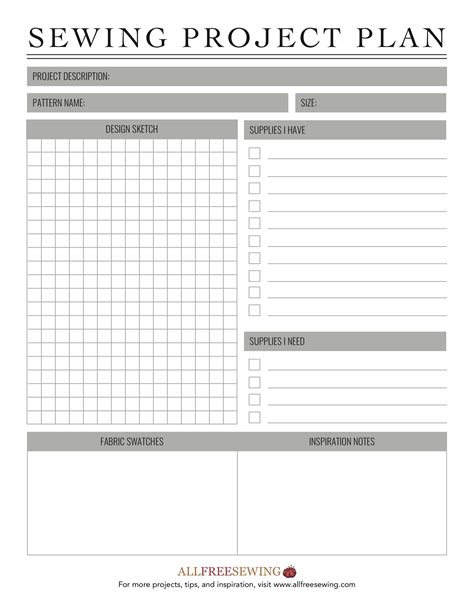 Sewing Project Plan Free Printable