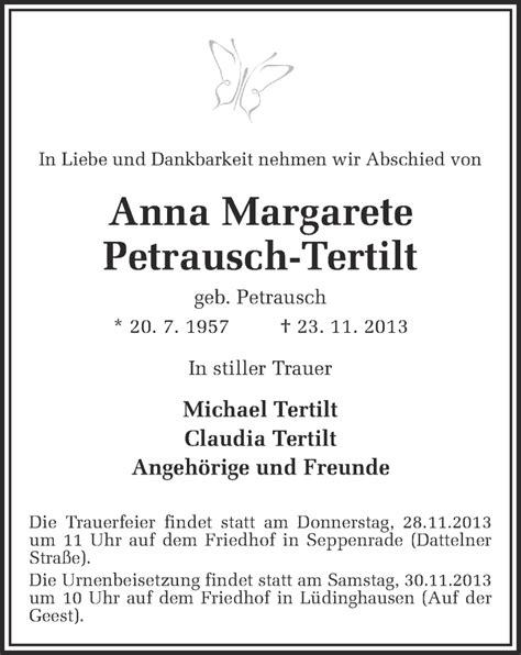 Traueranzeigen Von Anna Margarete Petrausch Tertilt Trauer Ms