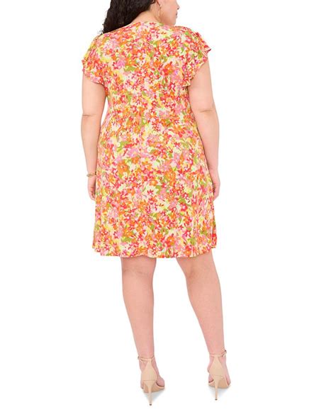 Msk Plus Size Floral Print Flutter Sleeve Shift Dress Macys