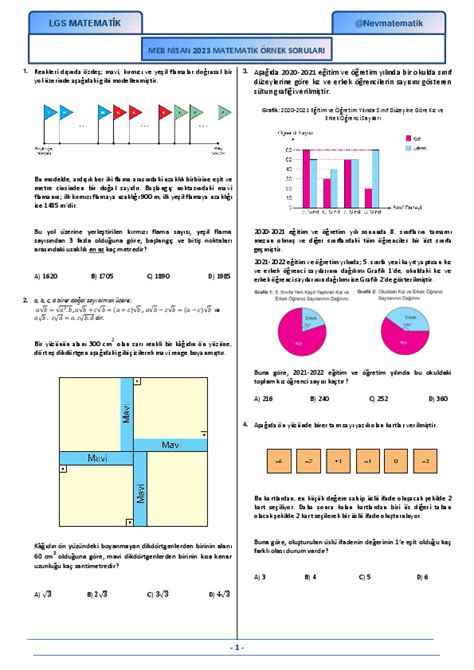 8 Sınıf Matematik Meb 2022 Nisan Ayı Örnek Soruları Sayfa Tasarruflu