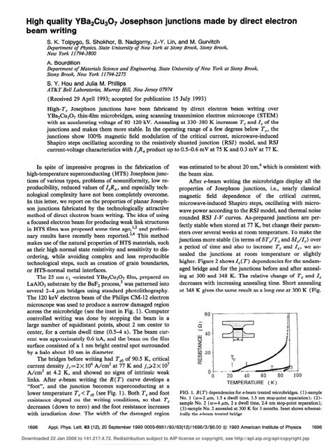 Pdf High Quality Yba Cu O Josephson Junctions Made By Direct