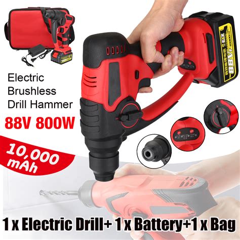 New 88v 800w Rotary Hammer Impact Drill Brushless Cordless 10000mah Li