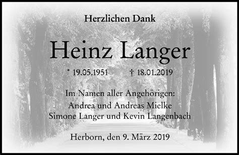 Traueranzeigen Von Heinz Langer Vrm Trauer De