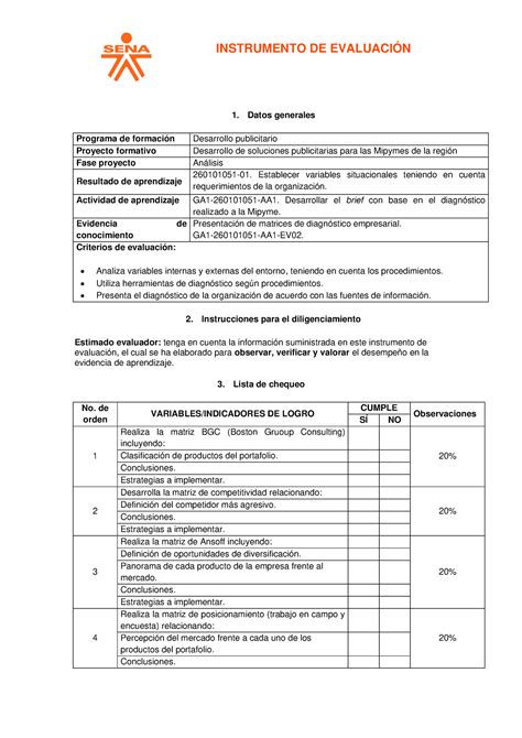 Ie Ga Aa Ev Instrumento De Evaluaci N Datos Generales