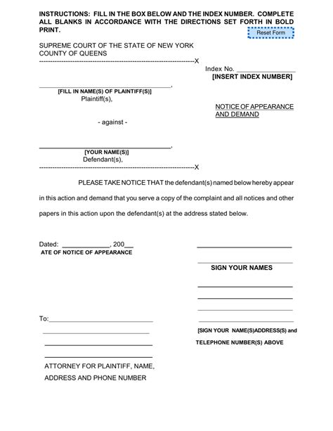 County Of Queens New York Notice Of Appearance And Demand Fill Out