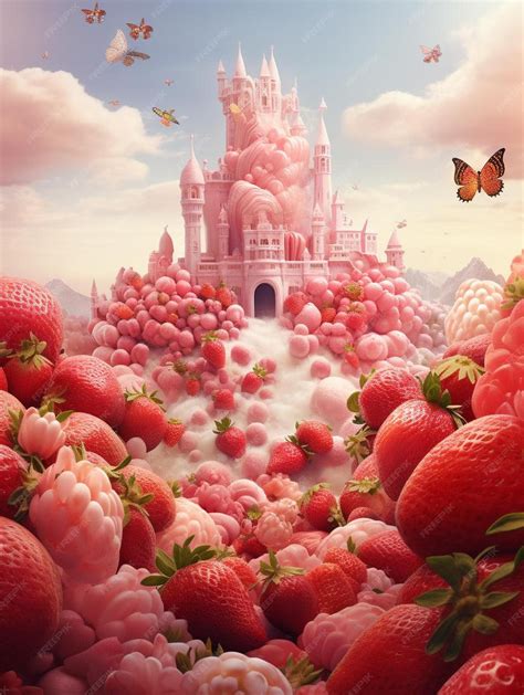 Premium Ai Image A Castle In The Sky With A Castle And Giant Strawberry