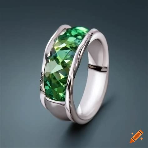 Fantasy Ring With White Band And Green Gemstone On Craiyon