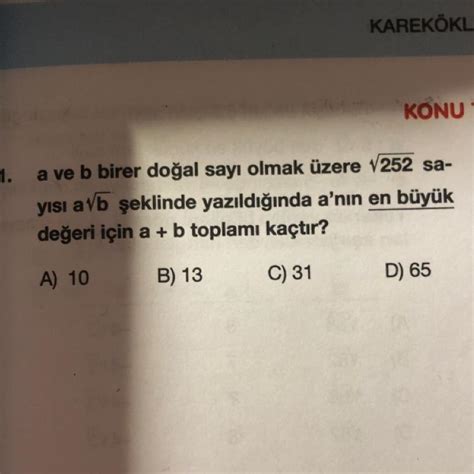 1 a ve b birer doğal sayı olmak üzere 252 sa yısı avb şeklinde