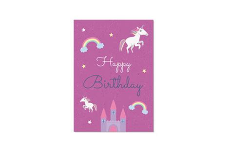 Purple Unicorn Portrait Flat Birthday Card Foto