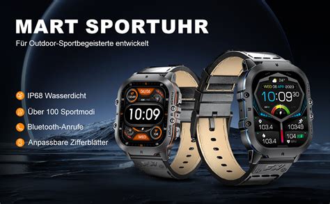 LIGE Smartwatch Herren Militärische 1 96 Zoll AMOLED Voll Touchscreen