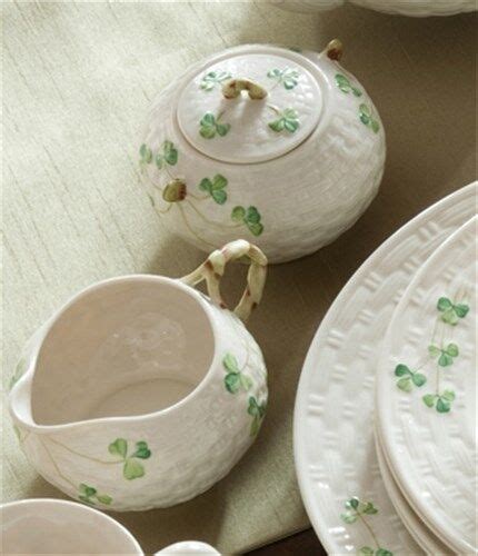 Belleek Parian China Shamrock Cream And Sugar Made In Belleek Pottery