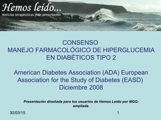 Consenso Ada Easd 2008 Para El Manejo De La Diabetes Tipo 2 PPT