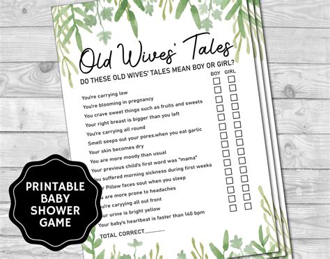 Old Wives Tales Greenery Baby Shower Games Baby Shower Games Etsy