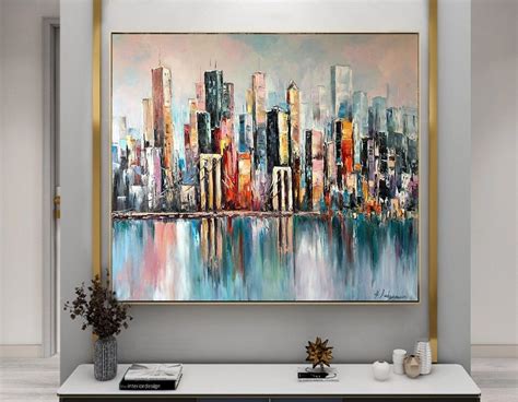 Large Abstract New York City Oil Painting Modern Urban Wall Art