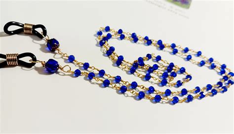 Eyeglass Chain Sapphire Faceted Gemstone Beads Wirewrapped Beaded Gold Wire Chain Cathedral