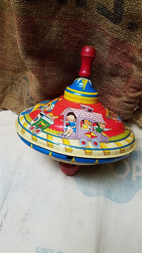 Tin Litho Spinning Top Vintage By Ohio Art Featuring Children Etsy