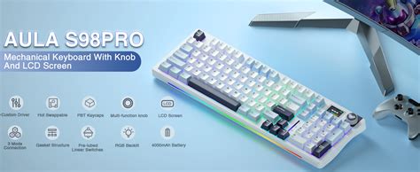 AULA S98Pro Wireless Keyboard 96 Keys BT 2 4 Type C RGB Hot Swappable Knob LCD Display Screen