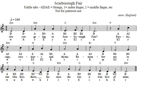 Scarborough Fair Easy Sheet Music Tin Whistle Tab Piano Keyboard