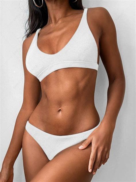 59 OFF 2021 Low Waisted Padded Scoop Bikini Set In WHITE ZAFUL