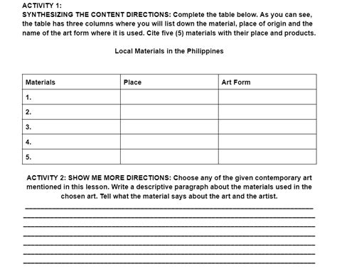 Solved ACTIVITY 1 SYNTHESIZING THE CONTENT DIREOHONS Complete The