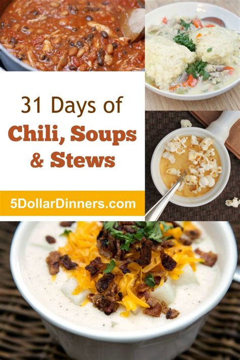 31 Days Of Chili Soups And Stews 5 Dinners Budget Recipes Meal Plans Freezer Meals