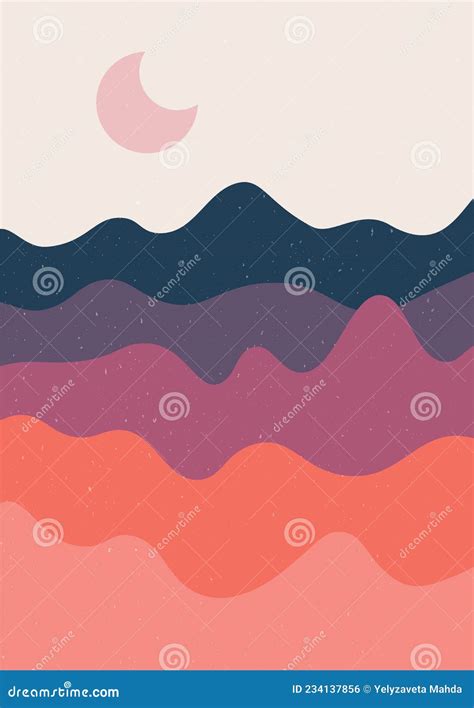 Minimalist Abstract Mountain Landscape Modern Contemporary Hand Drawn