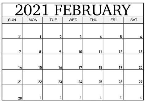 Editable Feb Calendar Pdf Word Excel Printable Template With