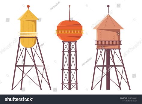 Water Towers Vector Cartoon Set Isolated Stock Vector Royalty Free