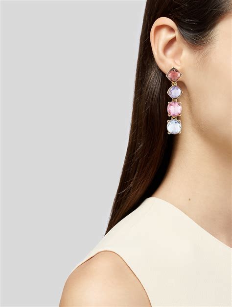 Oscar de la Renta Crystal Drop Earings - Pink, Gold-Tone Metal Drop