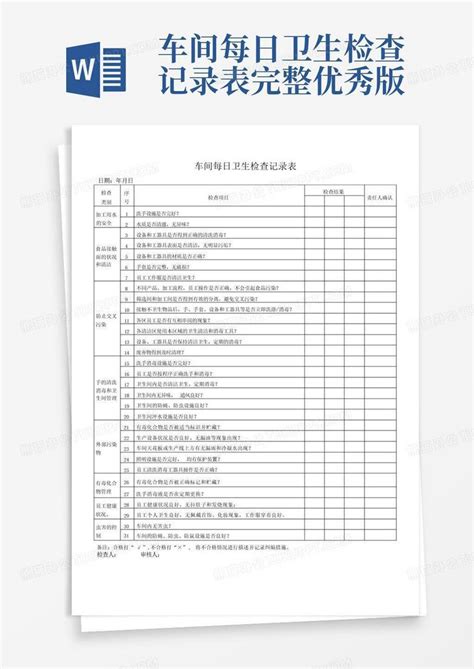 车间每日卫生检查记录表完整优秀版word模板下载编号lowdwajx熊猫办公